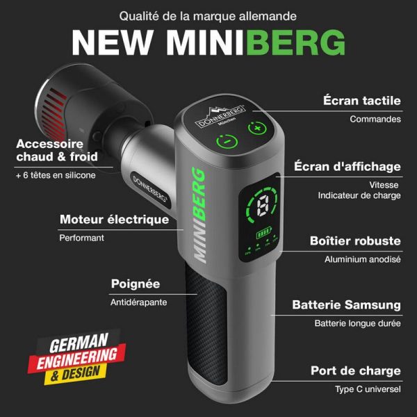 Présentation du pistolet de massage Miniberg de fabrication allemande.